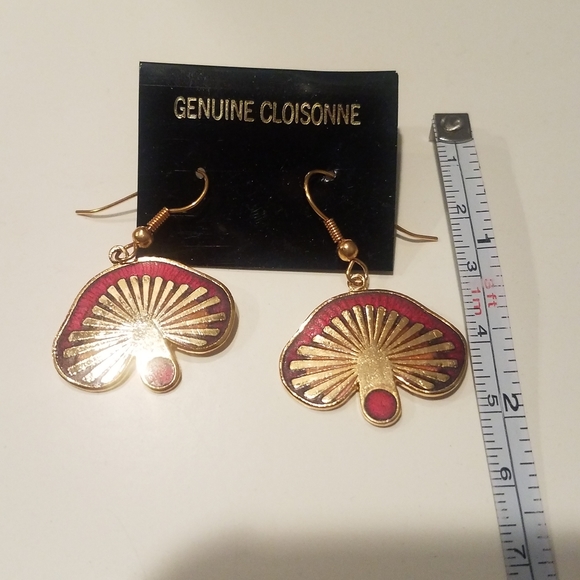 Brad new genuine cloisonné earrings Mushroom Motif - Picture 2 of 4